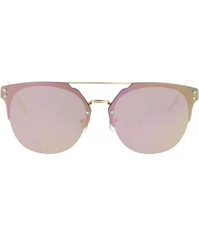 Mirrored Mirror Hipster Rimless Horn Rim Sunglasses - Gold Peach - CX12DST68Z7 $9.31 Wayfarer