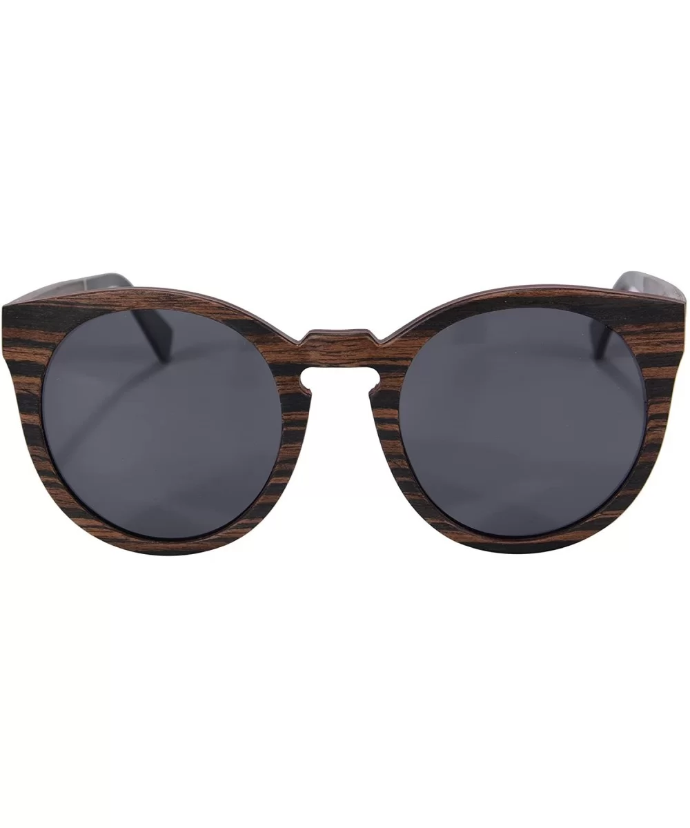 Retro Vintage Polarized Wood Sunglasses Wood Frame-SG73006 - Ebony- Grey - CV18DUK3COL $30.75 Aviator