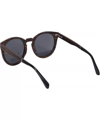 Retro Vintage Polarized Wood Sunglasses Wood Frame-SG73006 - Ebony- Grey - CV18DUK3COL $30.75 Aviator