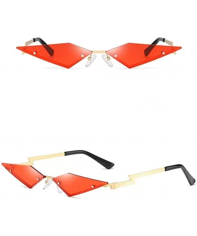 Rimless Cat Eye Mirror Sunglasses Female 2020 Vintage Metal Uv400 Gift Party - Gold With Red - CE196Z9QZZX $6.10 Cat Eye