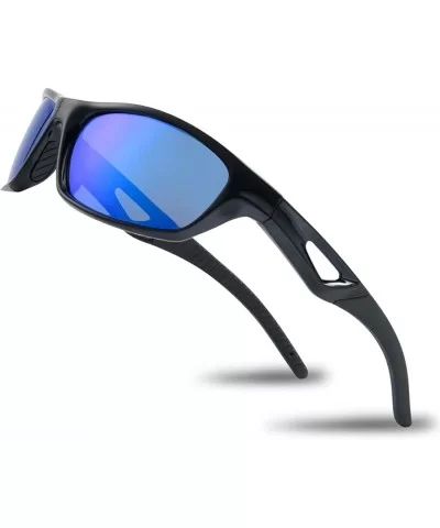 Sunglasses for Men Women-Polarized Sports for Cycling Fishing Running - Blue&black - CJ18Z2XTKGI $12.97 Rimless