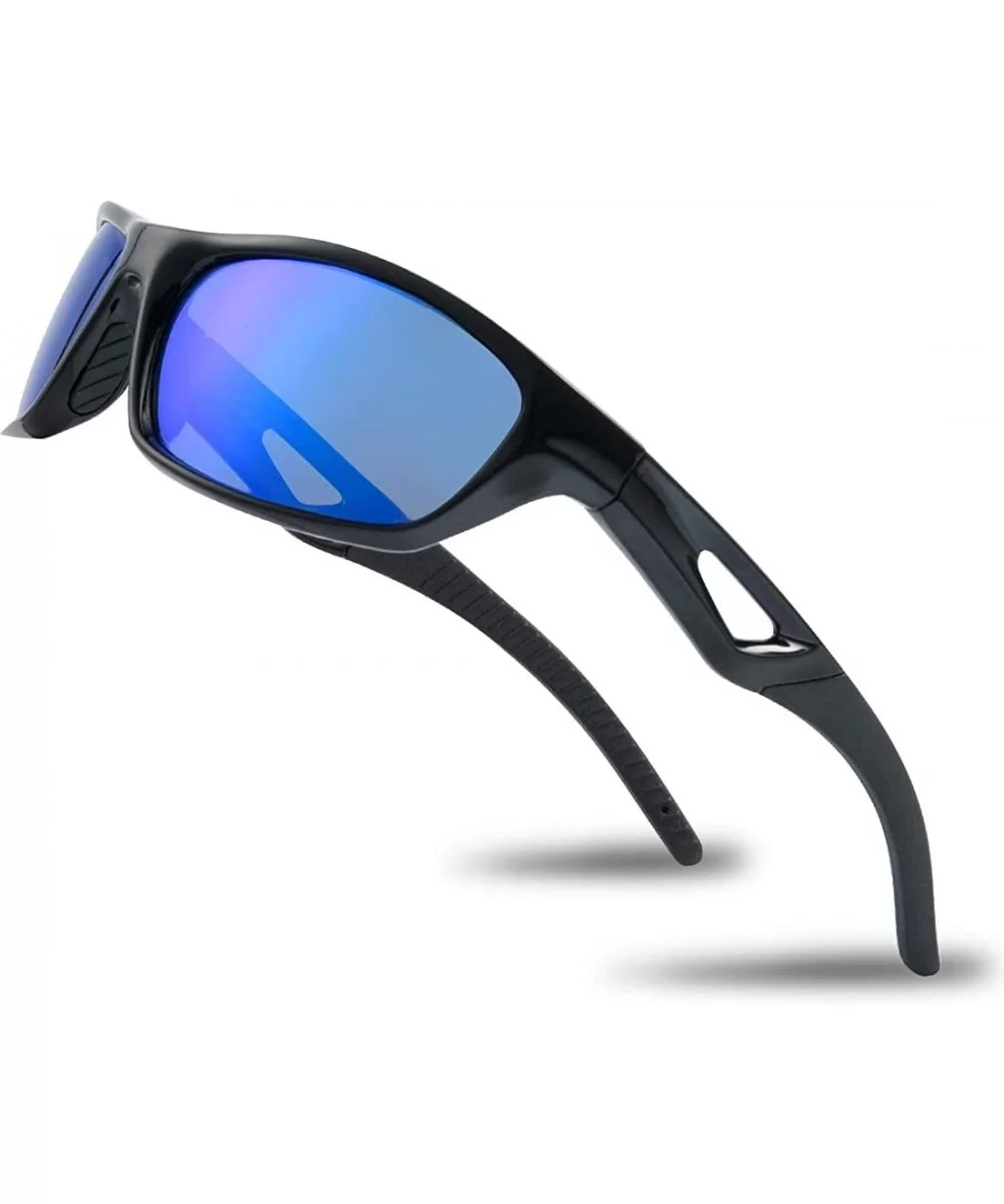 Sunglasses for Men Women-Polarized Sports for Cycling Fishing Running - Blue&black - CJ18Z2XTKGI $12.97 Rimless