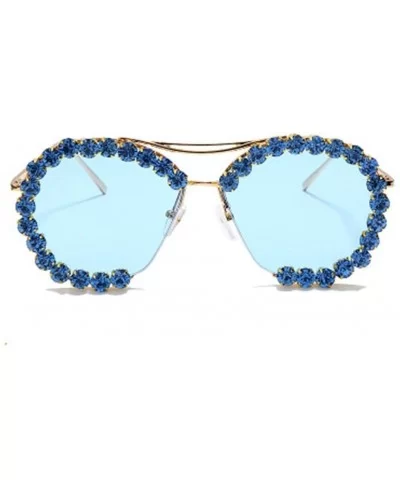 Sun Cut Edge Ocean Piece Hand-Attached Diamond Sunglasses Round Sunglasses Men and Women Glasses - 7 - CI190EYMGZ0 $24.53 Sport