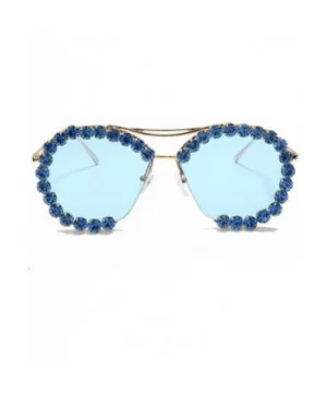 Sun Cut Edge Ocean Piece Hand-Attached Diamond Sunglasses Round Sunglasses Men and Women Glasses - 7 - CI190EYMGZ0 $24.53 Sport