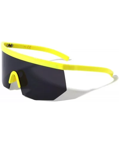 XL Oversized Semi Rimless Sport Wrap Around Shield Sunglasses - Yellow Frame - CL199YWXUGK $10.69 Oversized