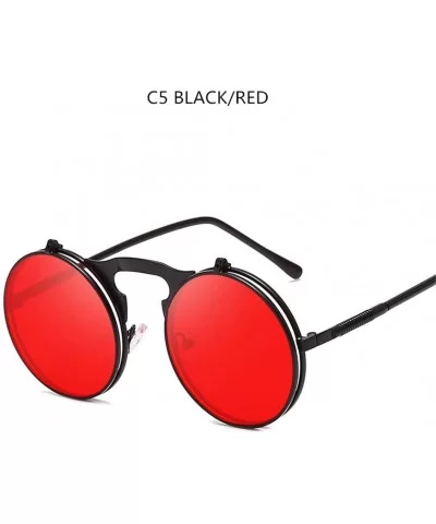 Sunglasses Round Metal Women Style Retro Flip Circular Double Metal Sun Glasses - Black Red - CZ194OUASRK $15.00 Semi-rimless