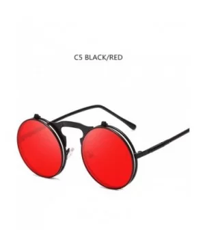 Sunglasses Round Metal Women Style Retro Flip Circular Double Metal Sun Glasses - Black Red - CZ194OUASRK $15.00 Semi-rimless