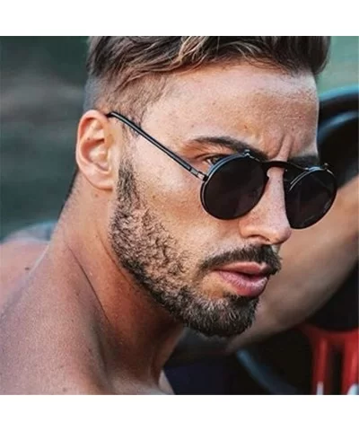 Sunglasses Round Metal Women Style Retro Flip Circular Double Metal Sun Glasses - Black Red - CZ194OUASRK $15.00 Semi-rimless