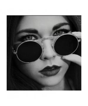 Sunglasses Round Metal Women Style Retro Flip Circular Double Metal Sun Glasses - Black Red - CZ194OUASRK $15.00 Semi-rimless