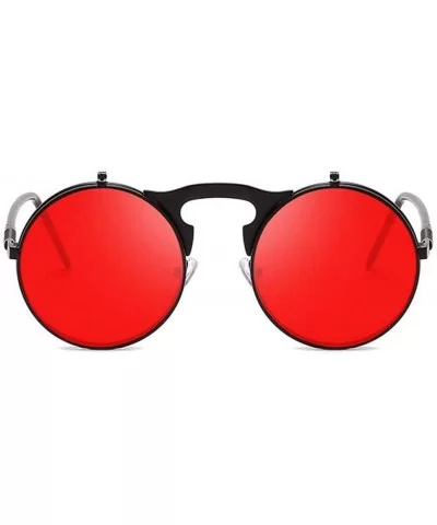 Sunglasses Round Metal Women Style Retro Flip Circular Double Metal Sun Glasses - Black Red - CZ194OUASRK $15.00 Semi-rimless