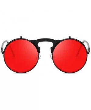 Sunglasses Round Metal Women Style Retro Flip Circular Double Metal Sun Glasses - Black Red - CZ194OUASRK $15.00 Semi-rimless