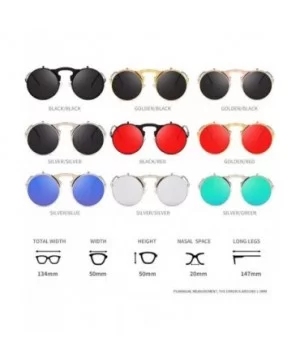 Sunglasses Round Metal Women Style Retro Flip Circular Double Metal Sun Glasses - Black Red - CZ194OUASRK $15.00 Semi-rimless