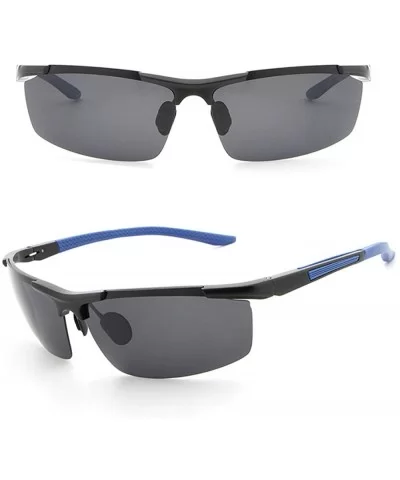 Men's Fashion Polarized Sport Sunglasses with Case Half Frame UV 400 Protection for Outdoor Use - Black+blue - CC18TD3C9I5 $4...