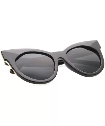 Womens Mod Fashion Oversized Flat Lens Bold Chunky Cat Eye Sunglasses 64mm - Shiny Black-gold / Smoke - C9128PMCK1N $8.48 Cat...