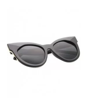 Womens Mod Fashion Oversized Flat Lens Bold Chunky Cat Eye Sunglasses 64mm - Shiny Black-gold / Smoke - C9128PMCK1N $8.48 Cat...