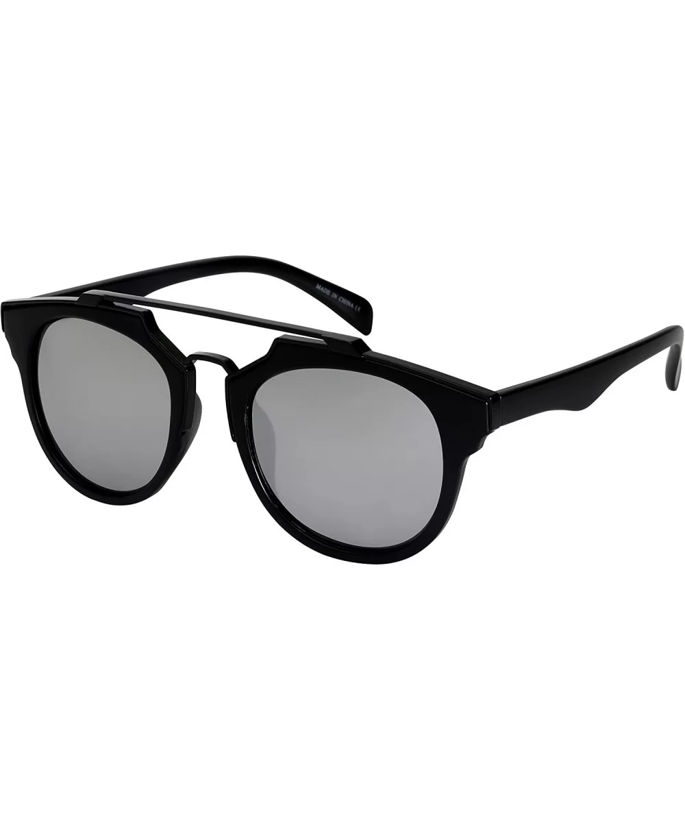 Double Cross Bar Sunglasses with Color Mirror Lens 32154MT-REV - Matte Black - CE12I3OLRFX $8.85 Aviator