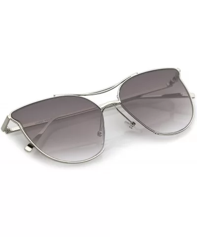 Modern Slim Metal Arms Double Nose Bridge Round Flat Lens Cat Eye Sunglasses 55mm - Silver / Lavender - CN182IWTZ8A $9.68 Cat...