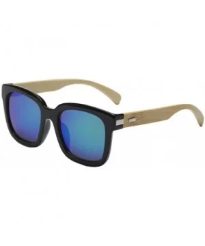 Wooden Bamboo Square Sunglasses Fashion Classic Retro Designer for Women Men - Black/Green - CS12JRYXMFL $13.73 Oversized