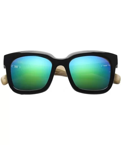 Wooden Bamboo Square Sunglasses Fashion Classic Retro Designer for Women Men - Black/Green - CS12JRYXMFL $13.73 Oversized