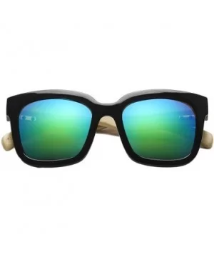 Wooden Bamboo Square Sunglasses Fashion Classic Retro Designer for Women Men - Black/Green - CS12JRYXMFL $13.73 Oversized