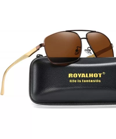 Polarized Avaitor Sunglasses Al-Mg for Men Driving Sun Glasses Women - Gold Brown - CC1953WAX7S $11.10 Aviator