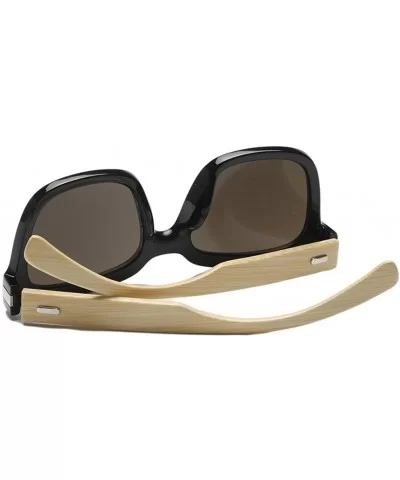 Wooden Bamboo Square Sunglasses Fashion Classic Retro Designer for Women Men - Black/Green - CS12JRYXMFL $13.73 Oversized