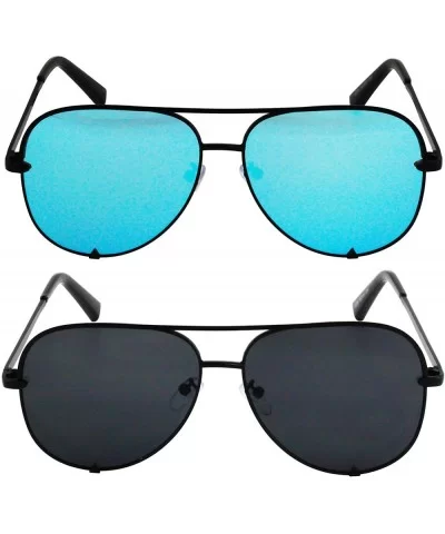 Designer Sunglasses Oversized Protection - Blue and Black - CR18TC7AMUL $15.03 Aviator