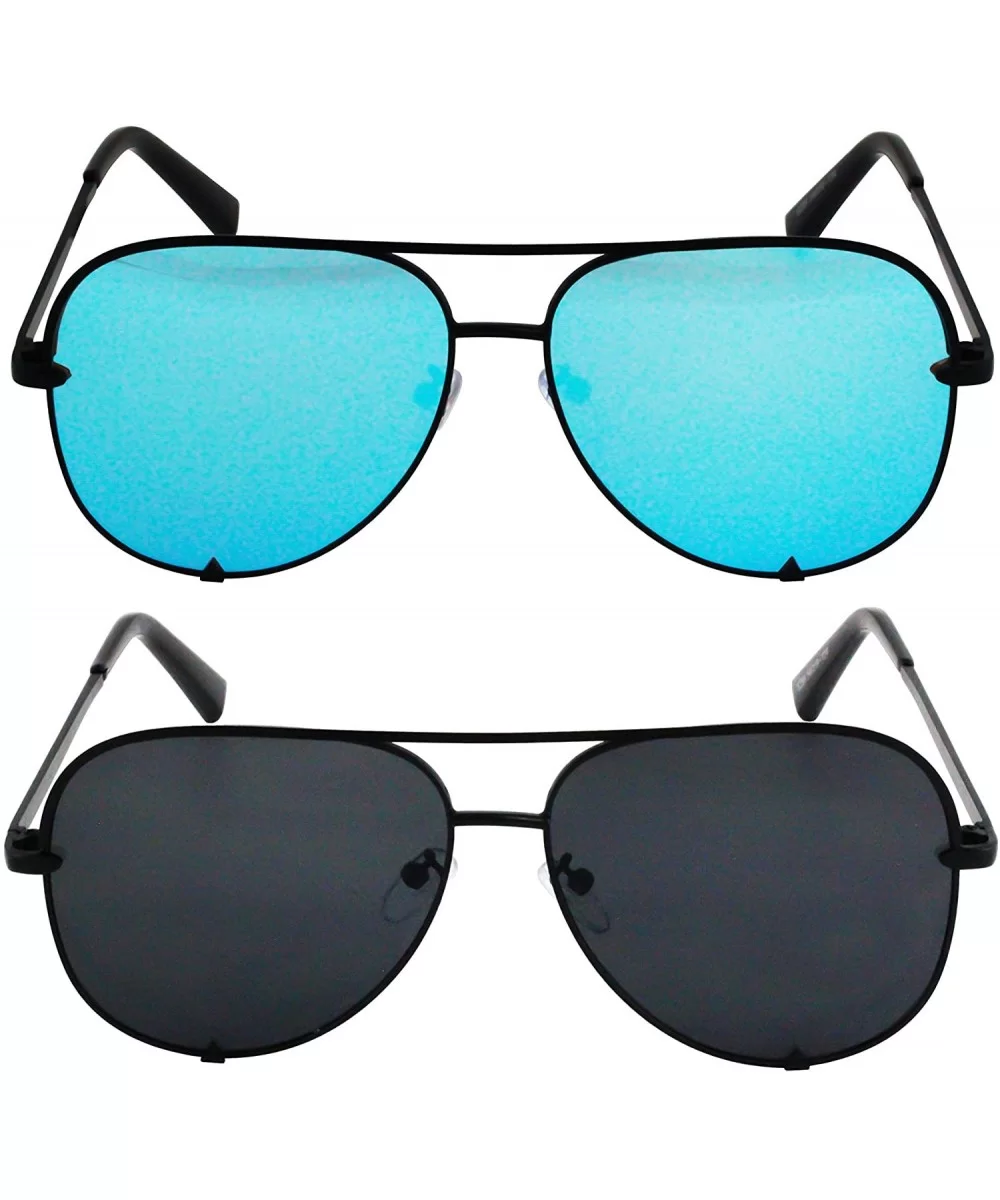 Designer Sunglasses Oversized Protection - Blue and Black - CR18TC7AMUL $15.03 Aviator