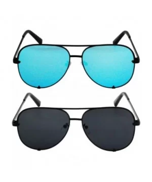 Designer Sunglasses Oversized Protection - Blue and Black - CR18TC7AMUL $15.03 Aviator