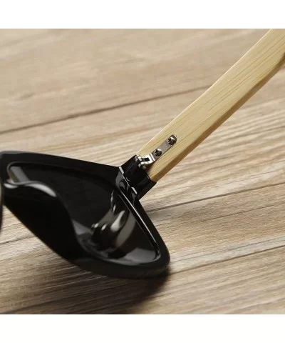 Wooden Bamboo Square Sunglasses Fashion Classic Retro Designer for Women Men - Black/Green - CS12JRYXMFL $13.73 Oversized