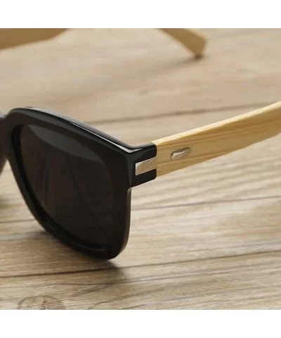 Wooden Bamboo Square Sunglasses Fashion Classic Retro Designer for Women Men - Black/Green - CS12JRYXMFL $13.73 Oversized