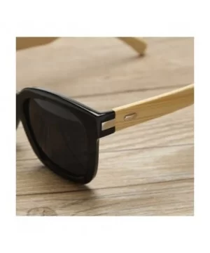 Wooden Bamboo Square Sunglasses Fashion Classic Retro Designer for Women Men - Black/Green - CS12JRYXMFL $13.73 Oversized