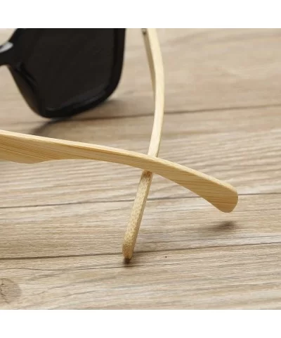 Wooden Bamboo Square Sunglasses Fashion Classic Retro Designer for Women Men - Black/Green - CS12JRYXMFL $13.73 Oversized