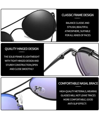 Round Clip on Sunglasses Steampunk for Women Men Polarized Clear Glasses with Double Lenses - Silver/Silver - CP18AWGRODK $7....