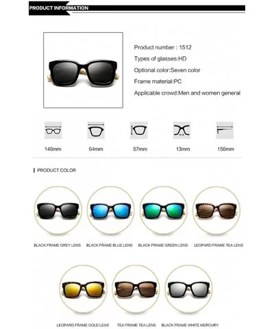 Wooden Bamboo Square Sunglasses Fashion Classic Retro Designer for Women Men - Black/Green - CS12JRYXMFL $13.73 Oversized