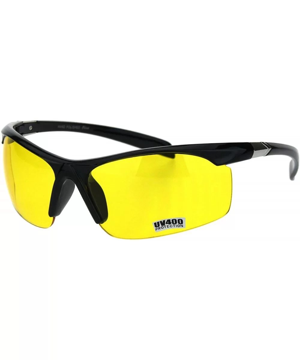 Yellow Lens Sunglasses Mens Half Rim Wrap Gloomy Foggy Shades UV 400 - Shiny Black - C718I6UWYTC $7.46 Wrap