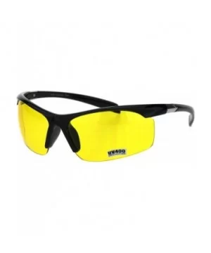 Yellow Lens Sunglasses Mens Half Rim Wrap Gloomy Foggy Shades UV 400 - Shiny Black - C718I6UWYTC $7.46 Wrap