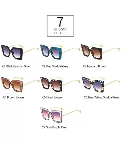 Women Oversized Sunglasses Female Big Frame Gradient Sun Glasses Vintage Eyewear UV400 - C5floral Brown - CI1902WCCTM $8.51 O...