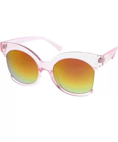 Women's Oversize Side Cut Transparent Frame Colored Mirror Cat Eye Sunglasses 59mm - Pink / Orange Mirror - CR12LBS7045 $7.21...