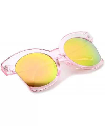 Women's Oversize Side Cut Transparent Frame Colored Mirror Cat Eye Sunglasses 59mm - Pink / Orange Mirror - CR12LBS7045 $7.21...