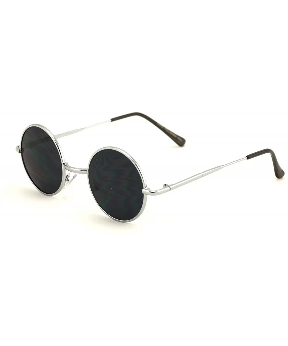 Casual Fashion Small Round Circle Thin Metal Frame Unisex Sunglasses Lennon - Silver - Black Lens - C5125QXCI93 $5.52 Oval