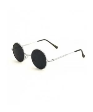 Casual Fashion Small Round Circle Thin Metal Frame Unisex Sunglasses Lennon - Silver - Black Lens - C5125QXCI93 $5.52 Oval