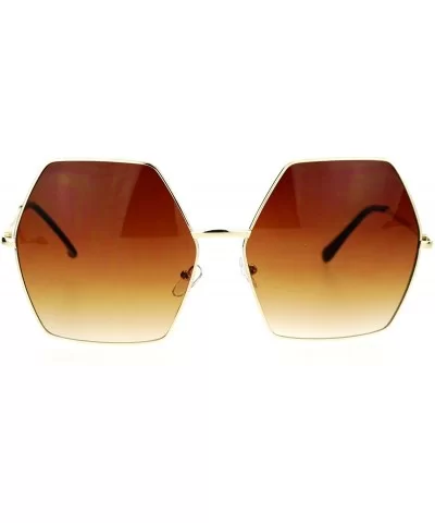 Retro Oversized Octagon Groove Hippie Sunglasses - Gold Brown - CV12DUJWYPX $8.05 Oversized