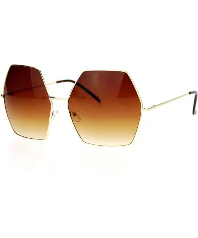 Retro Oversized Octagon Groove Hippie Sunglasses - Gold Brown - CV12DUJWYPX $8.05 Oversized