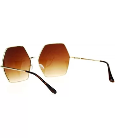 Retro Oversized Octagon Groove Hippie Sunglasses - Gold Brown - CV12DUJWYPX $8.05 Oversized