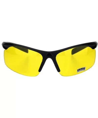 Yellow Lens Sunglasses Mens Half Rim Wrap Gloomy Foggy Shades UV 400 - Shiny Black - C718I6UWYTC $7.46 Wrap