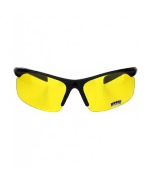 Yellow Lens Sunglasses Mens Half Rim Wrap Gloomy Foggy Shades UV 400 - Shiny Black - C718I6UWYTC $7.46 Wrap