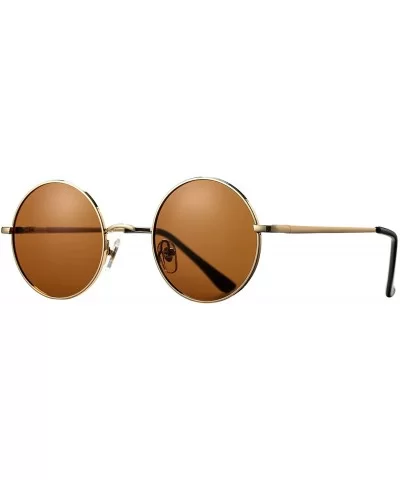 Retro Small Round Polarized Sunglasses for Men Women John Lennon Style - C6 Gold Frame/Brown Lens - C518A4R9M57 $8.35 Oval