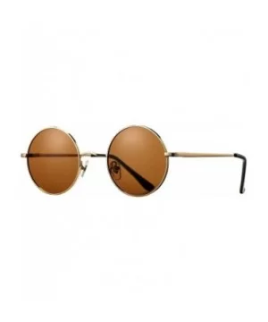 Retro Small Round Polarized Sunglasses for Men Women John Lennon Style - C6 Gold Frame/Brown Lens - C518A4R9M57 $8.35 Oval