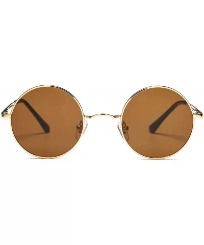 Retro Small Round Polarized Sunglasses for Men Women John Lennon Style - C6 Gold Frame/Brown Lens - C518A4R9M57 $8.35 Oval